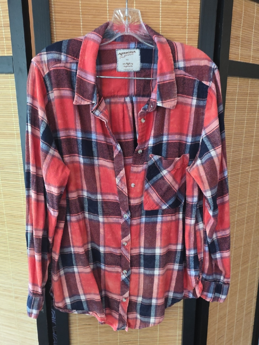 Arizona Jean Company Red & Black Plaid Boyfriend Shirt